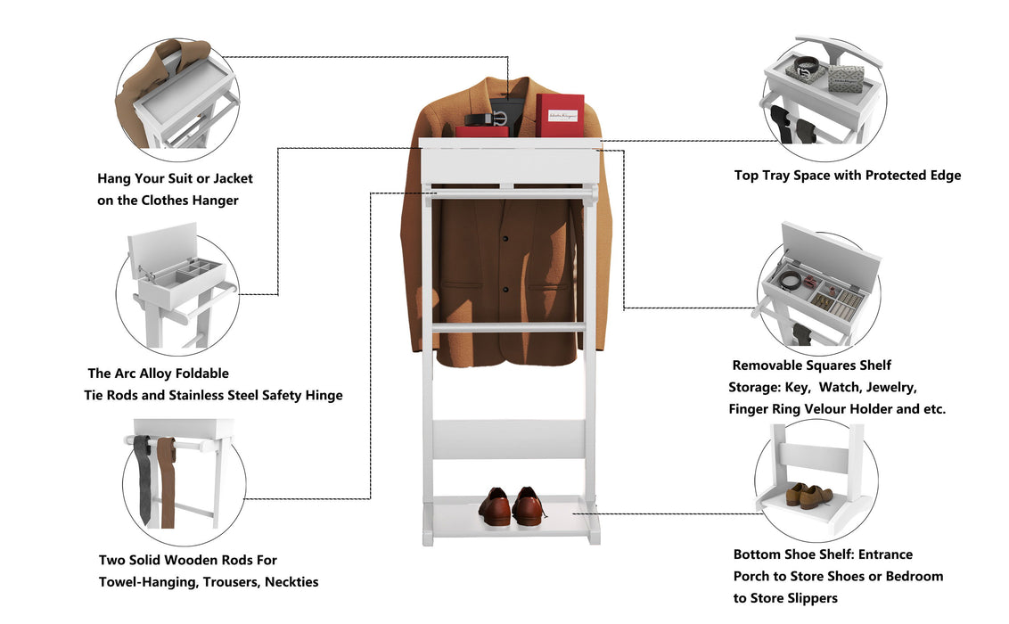 Portable Garment Rack, Clothes Valet Stand With Storage Organizer