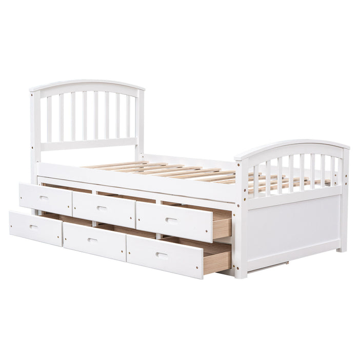 Platform Storage Bed Solid Wood Bed With 6 Drawers