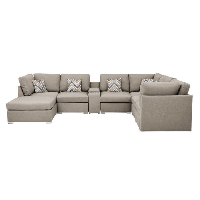 Amira - Fabric Reversible Modular Sectional Sofa, USB Console And Ottoman