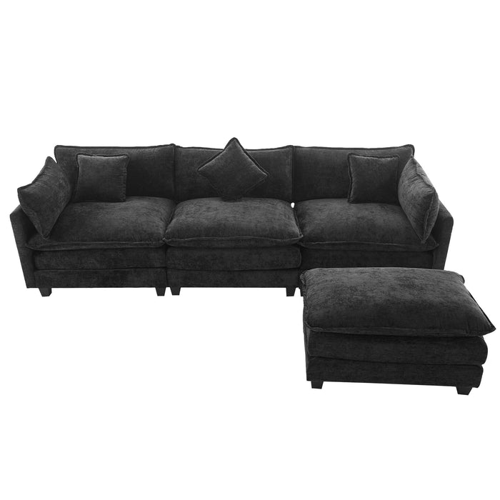 L-Shape Chenille Upholstered Sofa For Living Room Modern Luxury Sofa Couch With Ottoman And 5 Pillows For Living Room