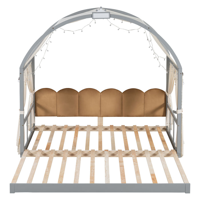 Extended Bed With Arched Roof And Trundle