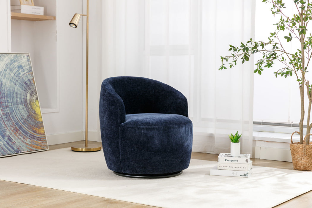 Chenille Fabric Swivel Accent Armchair Barrel Chair With Powder Coating Metal Ring