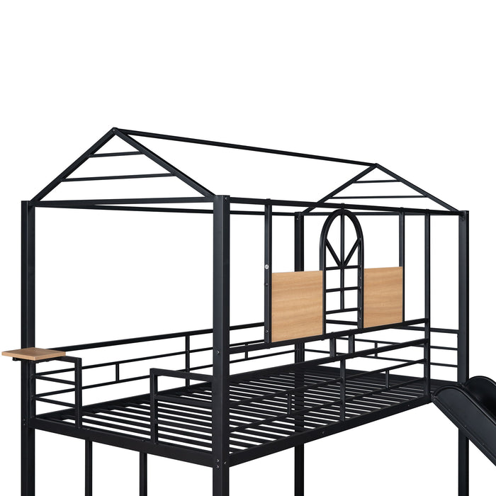 Twin Over Twin Metal Bunk Bed, Metal Housebed With Slide, Three Colors Available