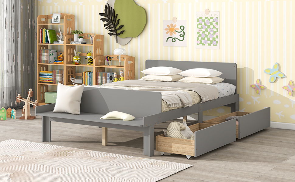 Bed With Footboard Bench, 2 Drawers