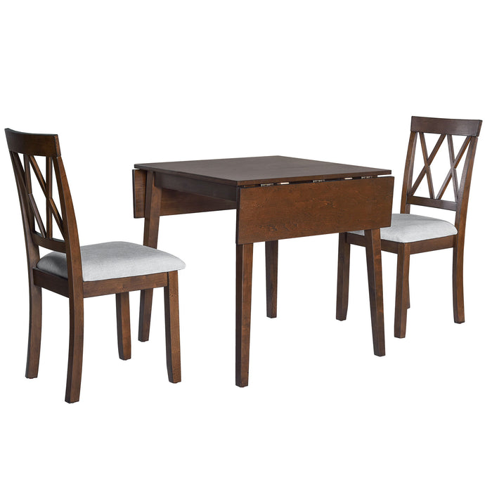 3 Piece Kitchen Dining Set With Drop Leaf Dining Table And 2 Dining Upholstered Chairs, Dining Room Set For Small Places - Brown