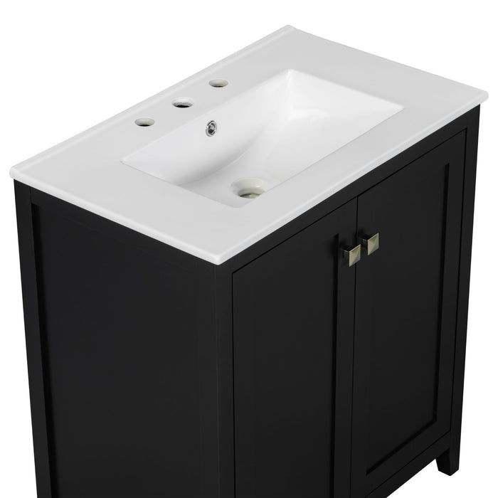 Freestanding Bathroom Vanity Combo With Ceramic Sink Shaker Style Vanities 2 Doors And 2 Drawers - Black