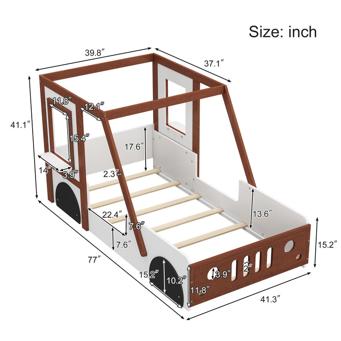 Fun Play Design Twin Size Car Bed, Kids Platform Bed In Car Shaped For Kids Boys Girls Teens - White / Orange