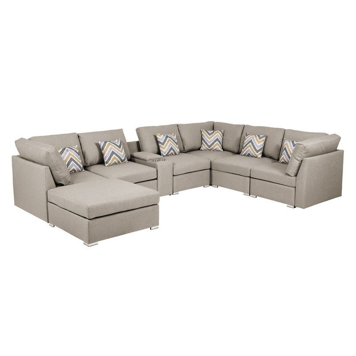 Amira - Fabric Reversible Modular Sectional Sofa, USB Console And Ottoman