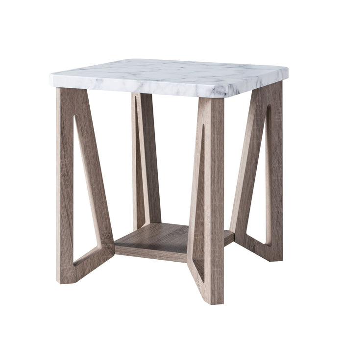 Marble Tabletop Home Accent Table, Modern End Table - Faux Marble White & Dark Taupe