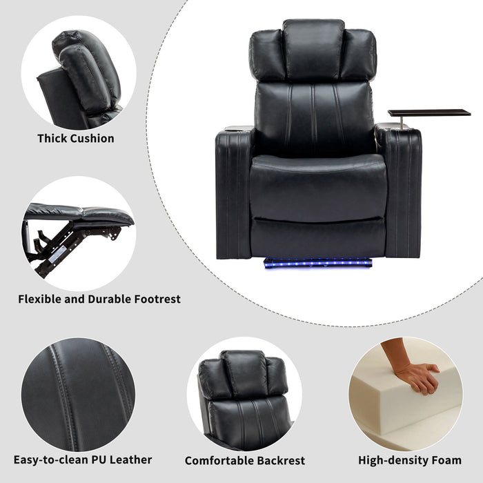 Power Recliner Individual Seat Home Theater Recliner With Cooling Cup Holder - Bluetooth Speaker, Led Lights, USB Ports, Tray Table, Arm Storage For Living Room