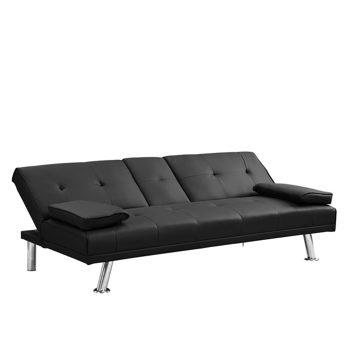 Sofa Bed With Armrest Two Holders Wood Frame, Stainless Leg Futon