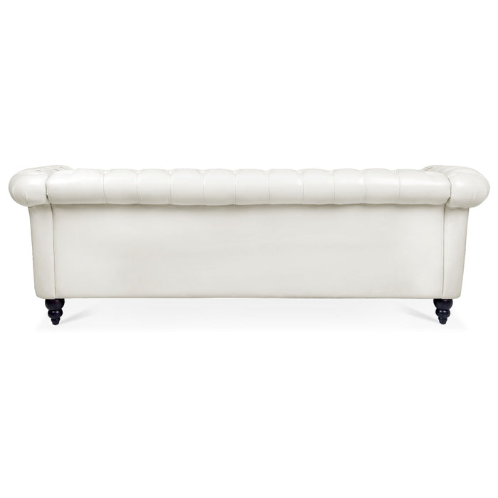 84.65" Rolled Arm Chesterfield 3 Seater Sofa - White