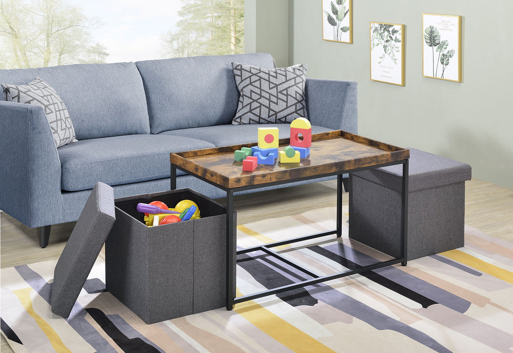 Monty - Wood Grain 3 Piece Coffee Table Set With Raised Edges (Set of 3)