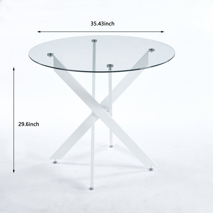 Dining Table With Cross Metal Leg And Tempered Glass, Modern Space Saving Kitchen Table For Living Room