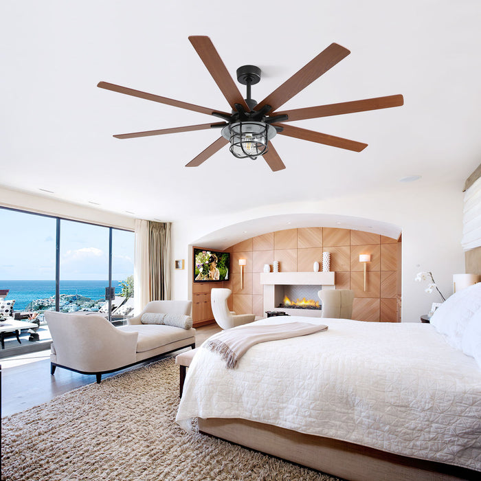 Modern Ceiling Fan With 6 Speed Wind 8 Blades Remote Control Reversible DC Motor With Light - Black