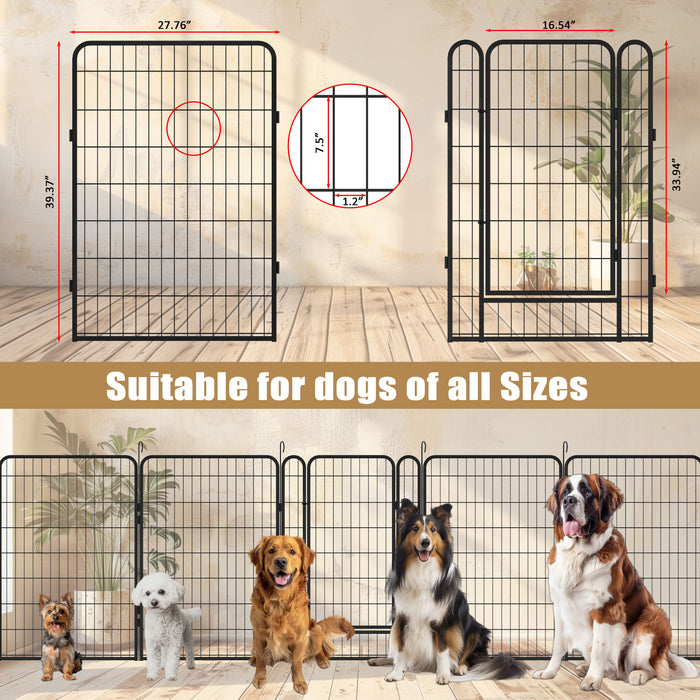 81.1" 12 Panels Heavy Duty Metal Playpen With Door, Dog Fence Pet Exercise Pen For Outdoor - Black