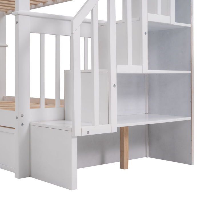 Stairway Twin Over Twin Bunk Bed With Three Drawers For Bedroom, Dorm