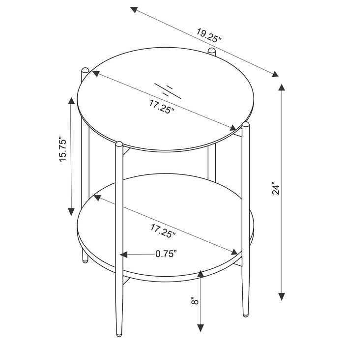 Jonelle - Round Glass Top End Table Marble Shelf - Gold / White