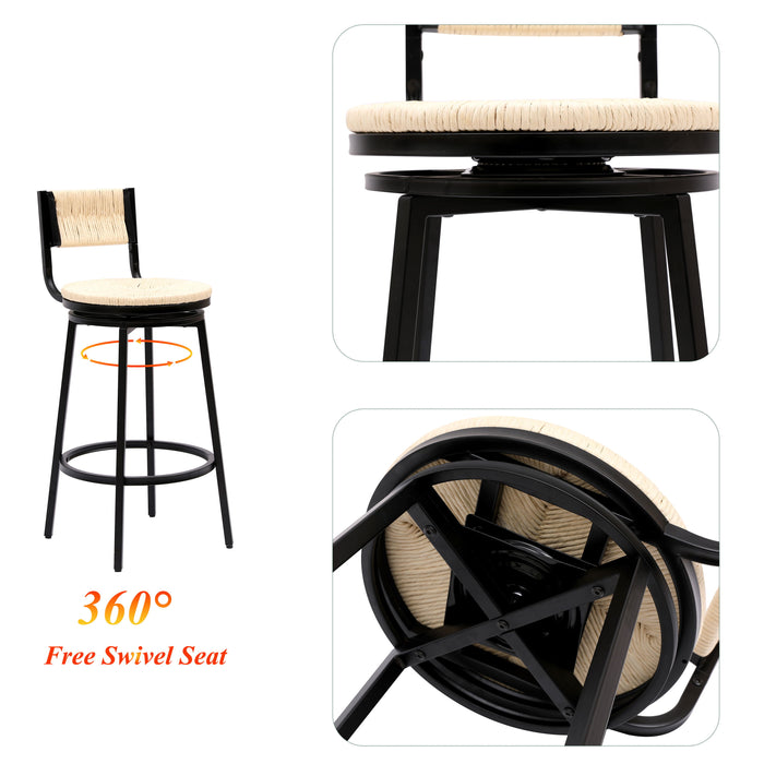 Bar Stools Swivel Counter Chairs With Metal Frame Hand Woven Paper Rope Dining Barstools For Kitchen Counter (Set of 2)