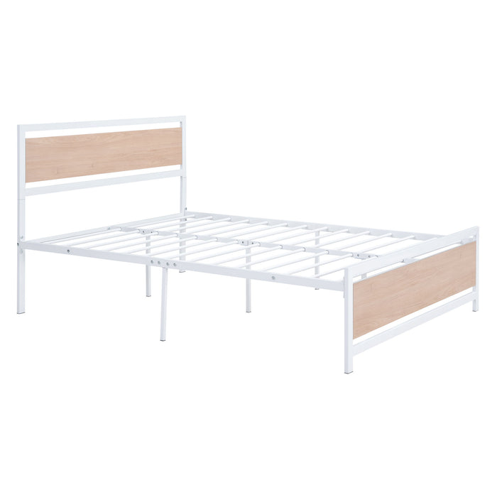 Platform Bed, Metal And Wood Bed Frame With Headboard And Footboard