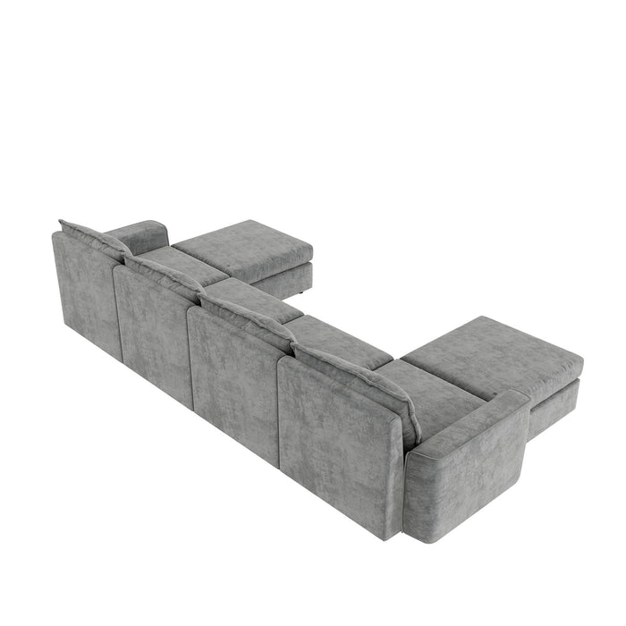 Chenille Modular Sectional Sofa, U Shaped Reversible Couch, Free Combination, 6 Seat Sleeper Sofa Bed With Ottoman, Convertible Oversized Indoor Furniture For Living Room - Gray