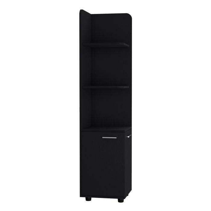 Corner Cabinet Tall With 3 Tier Shelf And 2 Door - Black