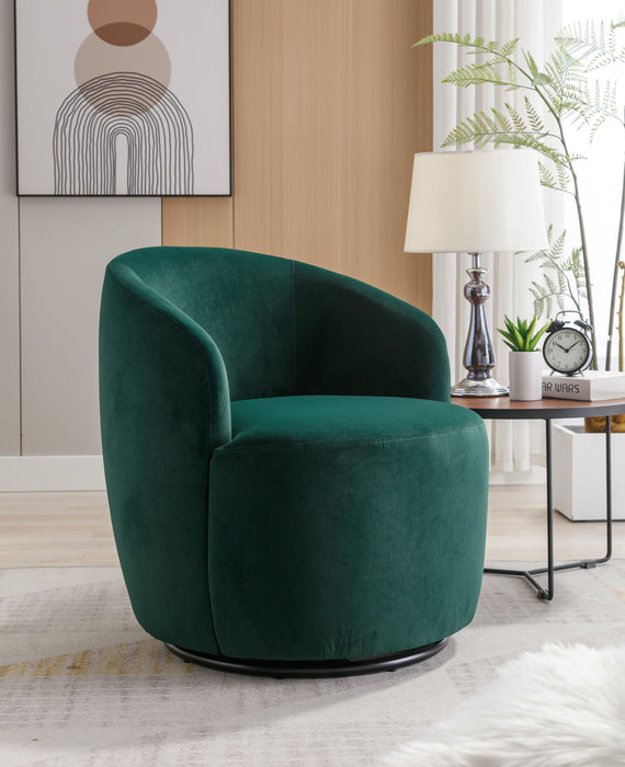 Velvet Fabric Swivel Accent Armchair Barrel Chair With Powder Coating Metal Ring