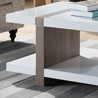 Contemporary Two Tier Two Toned Coffee Table - White & Brown