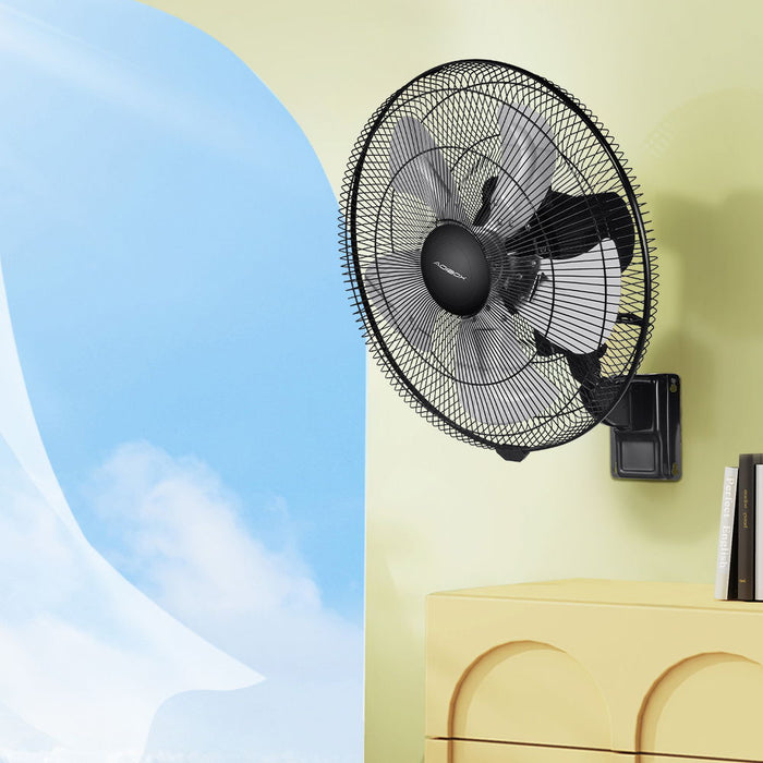 90 Degree 5 Speed Settings Wall Mount Fan Horizontal Oscillation Indoor / Outdoor Household Commercial - Black