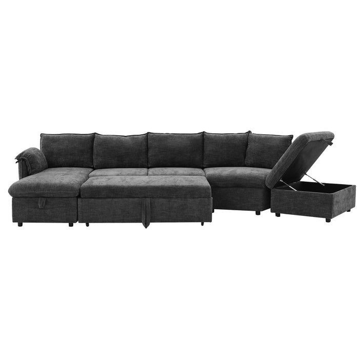 L-Shaped Sofa Sectional Sofa Couch Pull-Out Sofa Bed With A Movable Storage Ottoman, A Storage Chaise Lounge And Two USB Ports For Living Room