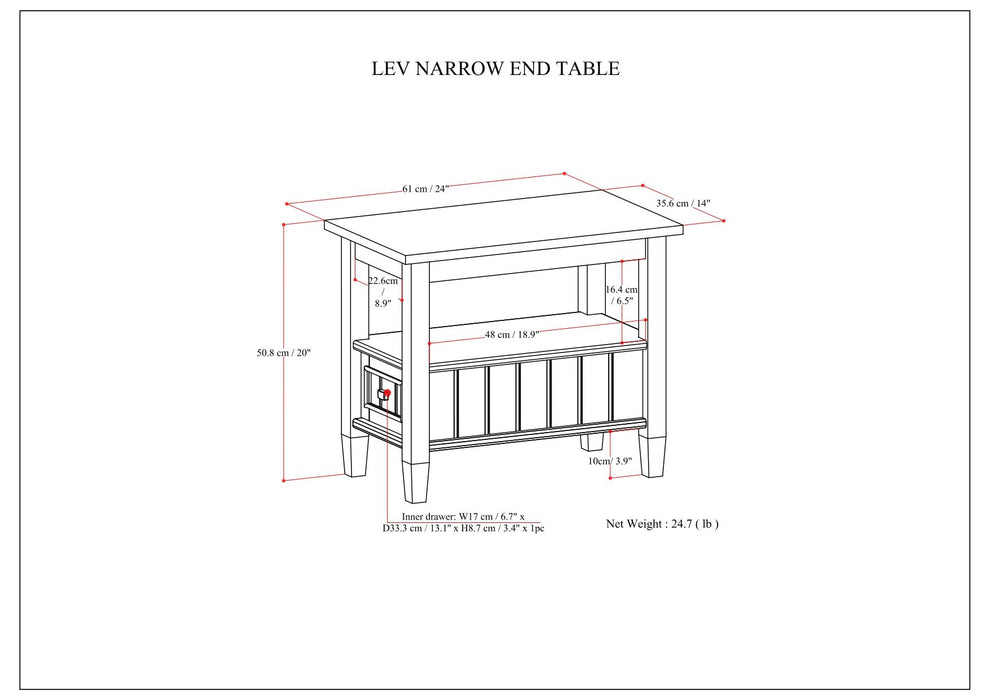 Lev - Narrow End Table - Smoky Brown