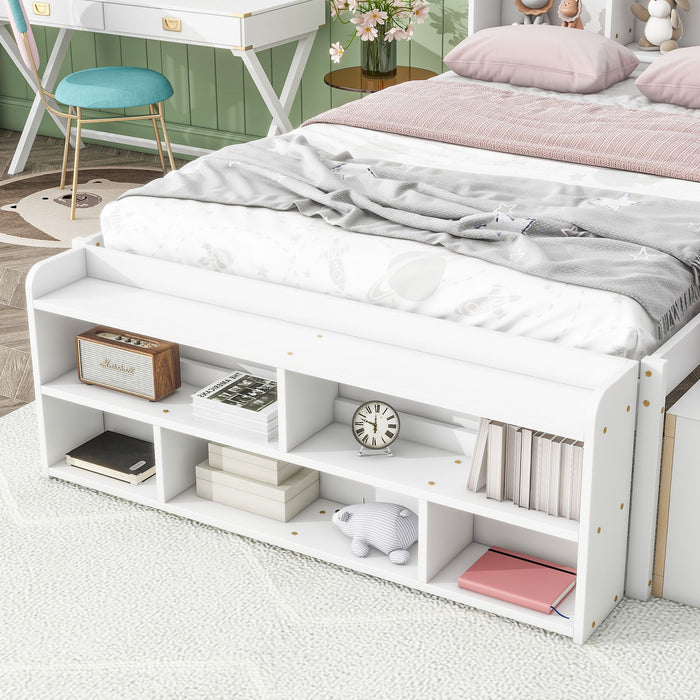 Bed With Bookcase Headboard, Under Bed Storage Drawers And Bed End Storage Case