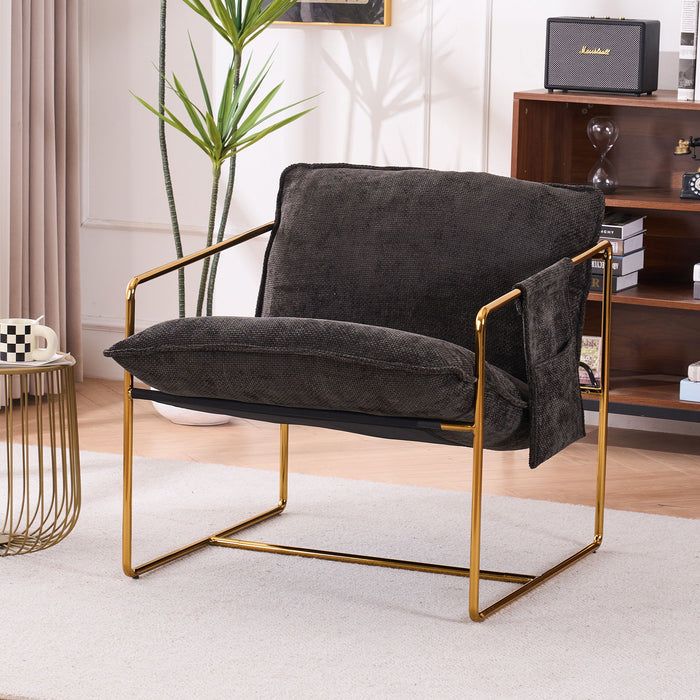 Upholstered Hanging Armchair With Arm Pocketsmetal Frame (Set of 2), Gold-Plated Craftsmanship, Crushed Foam Cushions And Skin-Friendly Woven Fabric For Living Room And Bedroom