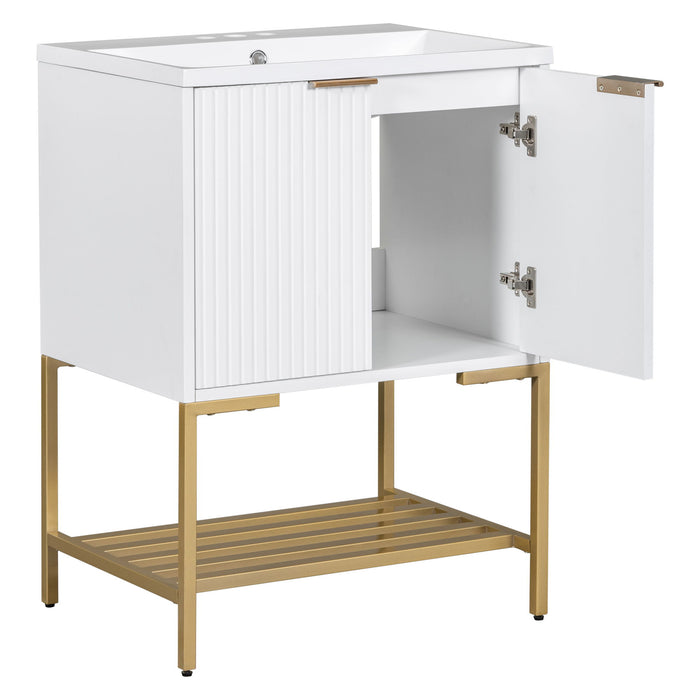 Bathroom Vanity With Sink, Bathroom Vanity Cabinet With Two Doors And Metal Frame, Open Storage Shelf - White / Gold