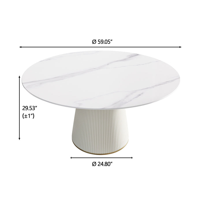 Modern Artificial Stone Round Plywood PU Base Dining Table, Can Accommodate 8 People, (Not Including Chairs) - White / Beige