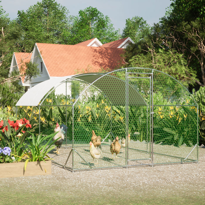 Large Chicken Coop Metal Chicken Run With Waterproof And Anti-Uv Cover, Dome Shaped Walk-In Fence Cage Hen House For Outdoor And Yard Farm Use, 1" Tube Diameter