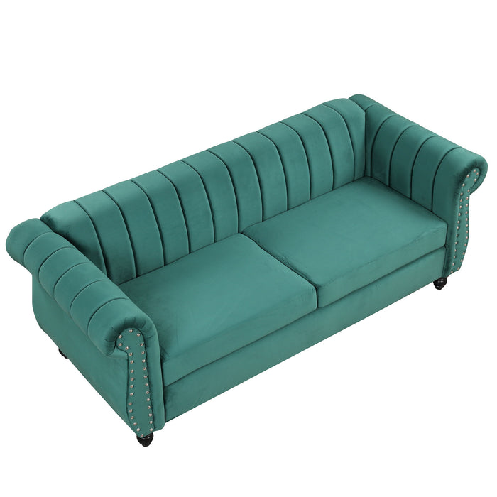 Modern Sofa Dutch Fluff Upholstered Sofa & Solid Wood Legs, Buttoned Tufted Backrest