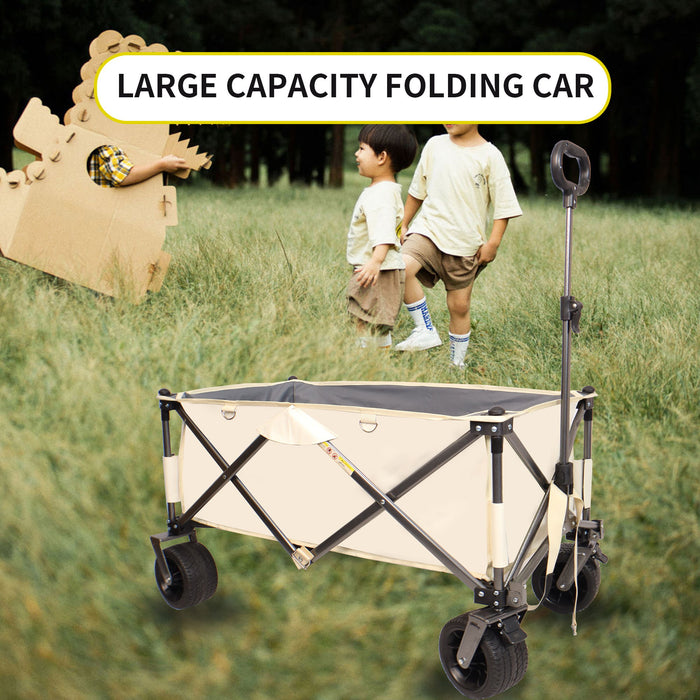 Aluminum Alloy Folding Wagon, Heavy Duty Utility Beach Wagon Cart For Sand With Big Wheels, Adjustable Handle & Drink Holders For Shopping, Camping, Garden And Outdoor