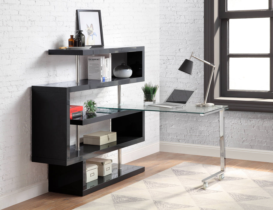 Buck II - Clear Glass, Chrome High Gloss Writing Desk With Shelf