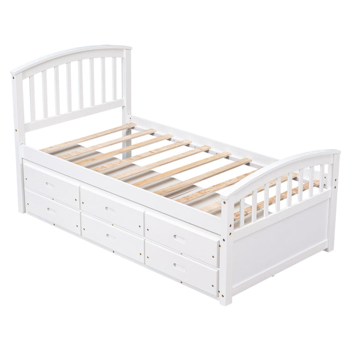 Platform Storage Bed Solid Wood Bed With 6 Drawers