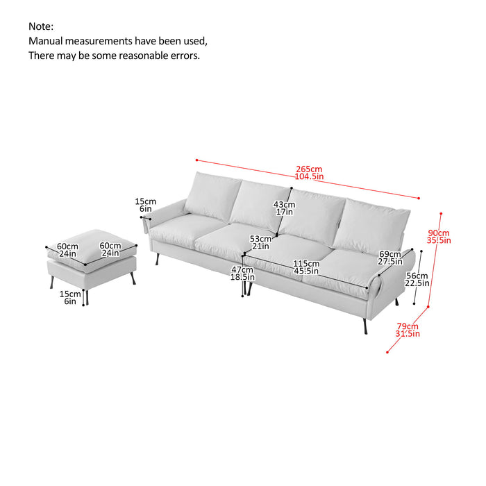 Modern Sectional Technical Leather L-Shaped Sofa Couch With Convertible Ottoman