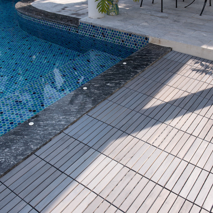 Interlocking Deck Tiles Striped Pattern, Square Acacia Hardwood Outdoor Flooring For Patio, Bancony, Pool Side