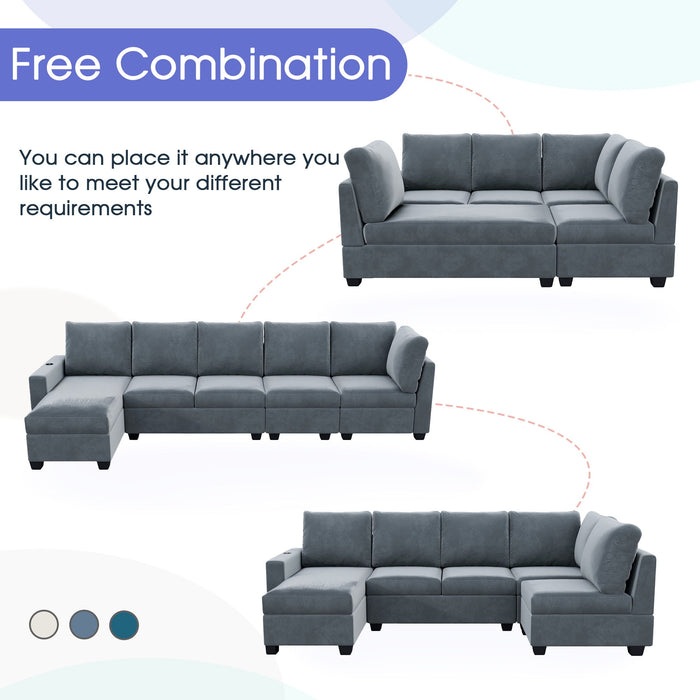 Modern L Shape Sectional Sofa, 6 Seat Velvet Couch With Convertible Chaise Lounge, Freely Combinable Indoor Furniture For Living Room