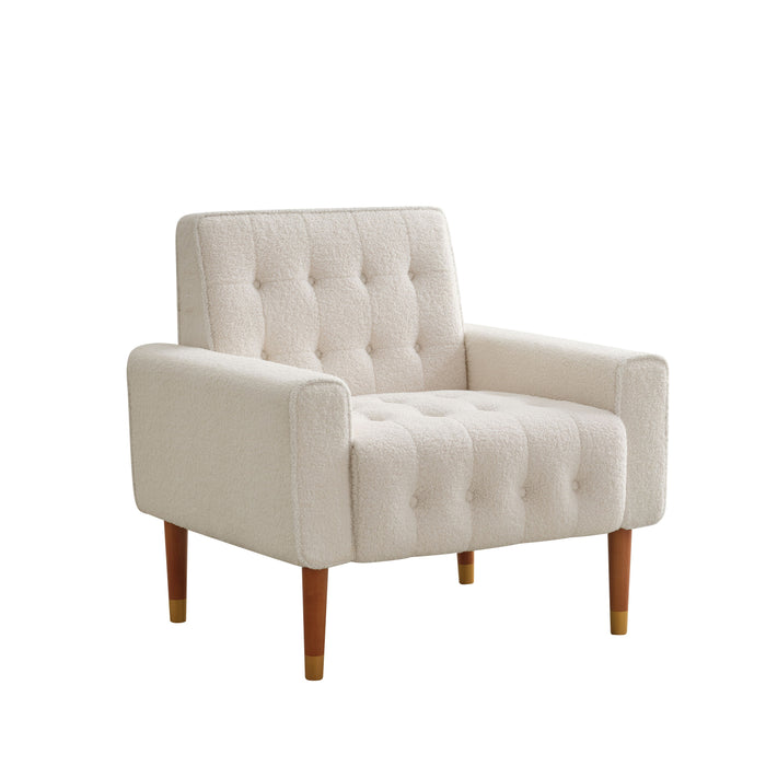 Classic Biscuit Style Accent Chair Comfortable Armrests, Soft Fabric, Elegant Solid Wood Legs With Gold Finish - Beige