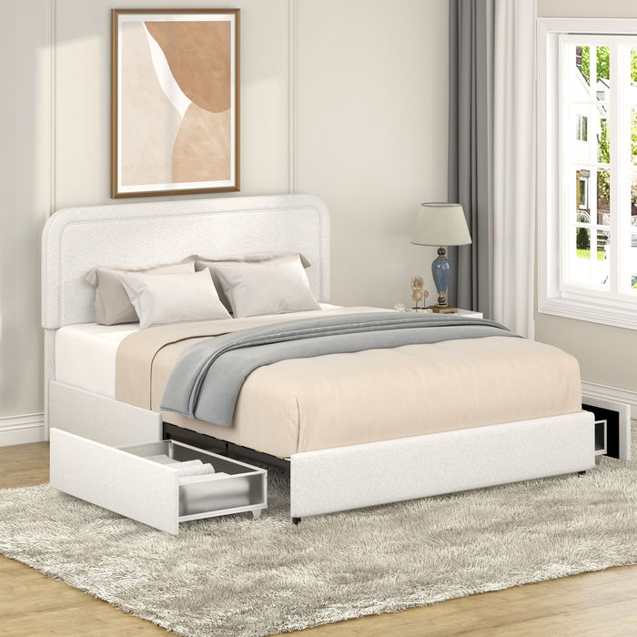 Liv - Patented 2-Drawers Queen Upholstered Storage Platform Bed - Ivory Boucle