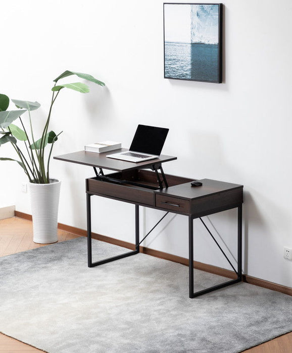 Juno - Wood Lift Top Desk With Hidden Storage And Drawer - Dark Brown