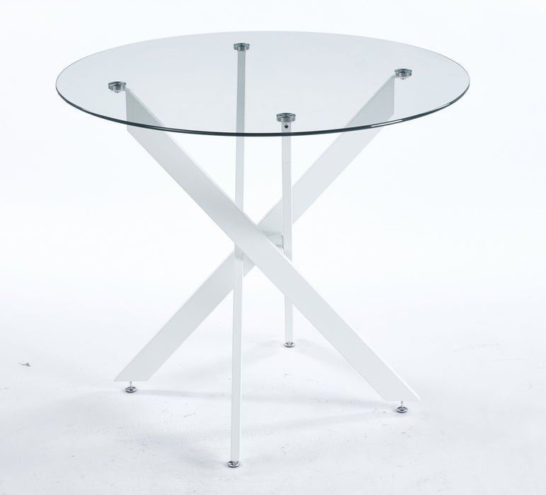 Dining Table With Cross Metal Leg And Tempered Glass, Modern Space Saving Kitchen Table For Living Room