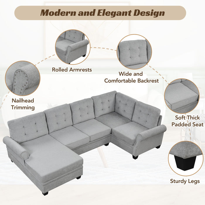 Modern U-Shaped Corner Sectional Sofa Upholstered Linen Sofa Couch For Living Room