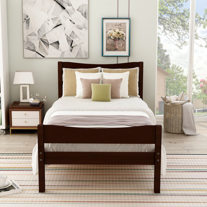 Twin Size Platform Bed With Headboard And Wooden Slat Support