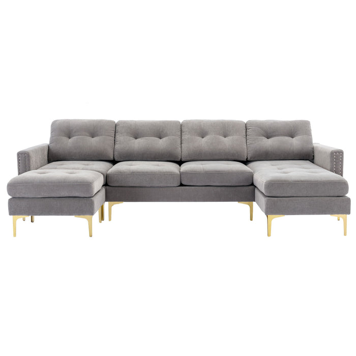 L-Shape Convertible Sectional Sofa Couch With Movable Ottoman For Living Room